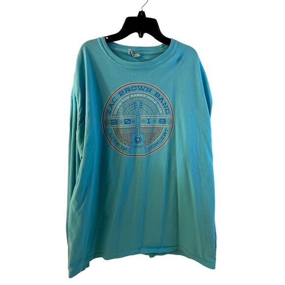 Zac Brown"Down the Rabbit Hole"band t shirt long sleeved turquoise Comfort Color - Picture 1 of 9